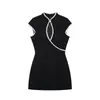 Ropa Europea y Americana Transfronteriza para Mujer Za Aliexpress Venta Caliente Diseño Elegante Vestido Midi con Ribete de Bloque de Color