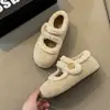 Zapatos Mary Jane esponjosos con hebilla estilo suave para mujer 2026 punta redonda suela suave forro de felpa cálidos antideslizantes para persona perezosa calzado exterior zapatos de algodón