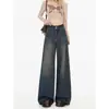 Jeans de Tiro Alto de Pierna Ancha para Mujer, Tendencia Nueva Temporada Primavera y Otoño, Pantalones Rectos Sueltos Drapeados Retro para Mujer, Tallas Pequeñas, Primavera y Otoño