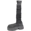 Botas de Moda de Punto para Mujer Caída/Invierno Hasta la Rodilla Tacón Alto 2026 Calcetín Elástico Alto Adelgazante Tacón Grueso Versátil