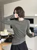 [Kaipu] Camiseta de Manga Larga Ajustada con Cuello Redondo y Plisados de Tencel Diseño Otoño Trece Estaciones para Mujer TB4166