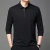 Camiseta de Manga Larga Fina Elástica de Seda de Hielo para Hombre de Comercio Exterior Transfronterizo, Camiseta Polo Base Casual para Primavera y Otoño