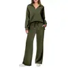 Traje de Pantalón Casual de Manga Larga con Cordón de Color Sólido para Mujer, Nueva Moda Otoño e Invierno 2025 de Amazon Europeo y Americano