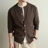 Suéter de Tricô Masculino 2026 Outono/Inverno Estilo Old Money Cardigã sem Gola Jovem Luxo Casual de Negócios Jaqueta de Tricô para Usar Sozinha