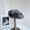 Boina Xadrez Vintage da Moda para Mulheres, Outono Casual Versátil Elegante Chapéu de Artista, Chapéu Abóbora Tendência que Afina o Rosto