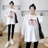 Camiseta de manga comprida para grávidas, camiseta básica de outono com estampa de desenho animado para mulheres, suéter fino de gola redonda solto plus size