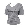 Camiseta Impresa de Manga Corta con Cuello en V, Versátil y de Moda, Talla Grande para Mujer, Nuevo Estilo de Verano, Ceñida a la Cintura, Adelgazante, Top Simple Americano