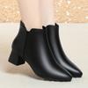 Botas de Tornozelo de Uma Peça para Mulheres Inverno Couro Macio Salto Grosso Pontudo Botas Chelsea Botas de Algodão Quente Botas Curtas Salto Alto Confortável para Todos os Fósforos