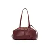 Bolsa de Ombro de Couro Bovino de Primeira Camada com Porta-Axila Feminina para o Dia a Dia, Bolsa de Ombro de Alto Padrão, Bolsa Bowling Boston de Couro Genuíno de Grande Capacidade
