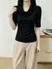 Camiseta de manga média 260g de lã Lyocell para mulheres, outono inicial, corte justo, top com decote drop, fornecimento exclusivo para atacado de verão