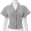 Estilo Europeu e Americano Transfronteiriço Feminino Nova Moda Versátil Casual Design Emagrecedor de Cintura Decote em V Cor Sólida Camiseta de Manga Curta