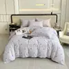 Suave juego de ropa de cama de lujo con estampado floral rosa, tela cepillada de doble cara engrosada, fresco y dulce, adecuado para todas las estaciones en el dormitorio