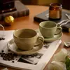 Juego de taza de café y platillo de cerámica de alta calidad, cocido en horno retro, exquisito y único, perfecto para el té de la tarde en la oficina o para servir leche