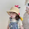 Chapéu de Bebê Menina Chapéu de Sol de Verão Fofo Minnie Proteção Solar para Bebê Chapéu de Palha de Aba Larga Chapéu de Pescador com Laço para Menina