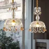 Pequeno lustre de cristal estilo francês, vintage e de luxo leve, todo em cobre, para quarto, cabeceira, hall de entrada, corredor, varanda