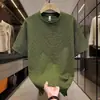 Camiseta Masculina de Cor Sólida com Textura Seersucker, Gola Redonda, Manga Curta Solta, Moda Nova, Meia Manga, Casual