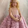 Vestido de Princesa para Bebê de Um Ano, Roupa Infantil Elegante, Vestido de Fada com Flor de Rosa, Novo Estilo 2026, Vestido de Princesa Estiloso para Meninas