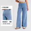 Pantalones vaqueros de pierna ancha de cintura alta hechos a medida para mujer, alta elasticidad, control de abdomen, adelgazantes, ajustados, versátiles con bolsillos, adecuados para fitness y uso casual