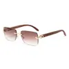 Gafas de Sol sin Marco con Cabeza de Leopardo Transfronterizas Nuevas, Moda con Imitación de Madera, Estilo Europeo y Americano, Gafas de Sol Retro de Gama Alta Estilo Callejero para Hombres y Mujeres