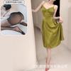 Vestido retro verde estilo francés con espalda casual atada, falda sexy con una textura de alta calidad para usar en casa