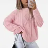 Suéter de tricô casual solto de cor sólida, marca independente transfronteiriça europeia e americana, novo suéter de tricô com tranças de gola redonda plus size para mulheres
