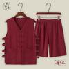 Verano Nueva Llegada Lino Algodón Lino Vestido Tang Chaleco Casual Vintage Cárdigan Chaleco Shorts Camisa de Cabeza Vieja para Hombre Traje Chaqueta