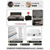 Cama estilo italiano em couro preto com estofamento segmentado em listras verticais, apresentando acabamento em couro Nappa, bordas niveladas e uma estrutura de piso, adequada para o quarto principal ou secundário