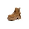 Botas Martin de Cuero Suave Mate con Punta Ancha para Mujer 2025 Nuevo Estilo Moda Versátil Plataforma de Aumento de Altura Botines de Suela Gruesa