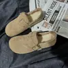 Sapatos Birkenstock Femininos 2026 Novo Estilo Inverno Com Pelúcia Espessa Quente Cobertura Total Mocassins de Encaixe Sola Reta Sapatos de Algodão