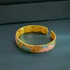 Estilo Palacio vintage azul quemado bosque de duraznos pulsera anillo esmalte chapado en oro tres generaciones diez millas flor de durazno pulsera anillo