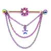 Gatte aretes de tuerca de luna cinco estrellas transfronterizos europeos y americanos aretes de tuerca de cadena de elefante joyería de perforación de acero inoxidable aretes coloridos