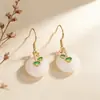 Brincos de Prata 925 com Pino, Brincos Estilo Palácio Chinês, Brincos de Fivela da Paz com Imitação de Jade Hetian, Ganchos de Orelha Elegantes para Mulheres