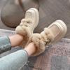 Zapatos Pequeños de Cuero Peludos de Suela Gruesa a Cuadros Invierno 2023 Punta Redonda Tacón Alto Grueso Doble Hebilla Piel de Vaca Cálidos Planos para Mujer