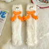 Meias Fofas e Divertidas para Mulheres, Outono e Inverno, Forradas com Lã, Espessas, Quentes, Adoráveis Meias de Cano Médio de Lagarta, Meias Antifrio para Chão de Casa