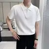 Camiseta de Manga Corta para Hombre de Fabricante Original, Camisa Polo de Punto a Rayas de Moda de Marca, Versátil y Fresca con Media Cremallera