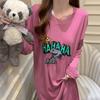 Pijama Feminino de Primavera e Outono com Bojo, Camisola Vermelha Pitaya de Manga Longa, Roupa de Casa Usável para Outono e Inverno