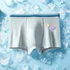 Roupa íntima de malha de seda gelada para meninos, verão, fina, estampa de desenho animado, boxer briefs para crianças mais velhas, shorts boxer de estudante, exportação