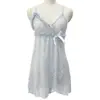 Camisón de encaje patchwork para mujer con lazo, estilo sexy transparente de deseo puro, lencería erótica sin retirada al por mayor 8796