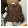Abrigo Suéter de Rayas Verticales con Cuello de Piel Estilo Retro Americano para Mujer, Nuevo Cardigan de Punto con Doble Cremallera Estilo Perezoso Otoño e Invierno