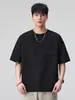 Roupas Masculinas Fengshe / Camiseta Masculina Pesada 260g Gola Redonda, Estilo Americano, Versátil, Design Vazado Cortado a Laser, Embelezada com Etiquetas, Manga Curta Casual