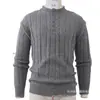 Suéter Masculino Gola Henley Meio Botão Engrossado Outono e Inverno Tricô Trançado Pulôver Casual Masculino Tricot Venda por Atacado de Comércio Exterior