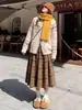 Falda de lana a cuadros para mujer, invierno retro de cintura alta, falda amplia, falda de línea A con forro polar, falda de longitud media con un look sofisticado