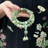 Pulsera de Raíz de Bodhi Verde Similar al Jade Estilo Chino, Doble Círculo, Nueva Pulsera de Cuentas de Loto de Buena Suerte Estilo Chino, Pulsera de Mano para Mujer