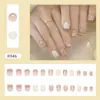 Champagne Brillo Fino Blanco Leche Gradiente Francés Elegante Dulce Parches para Uñas Postizas Parches Desmontables para Uñas 24 Piezas