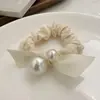 Faixa de Cabelo Casual com Pérolas Elástico para Cabelo Prendedor de Cabelo Feminino 2025 Novo Elegante Alta Elasticidade e Durável Acessório de Cabelo Rabo de Cavalo Intestino Grosso