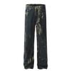 Fx033 Moda Callejera Retro Americana Jeans de Mezclilla Unisex Resistentes con Diseño Lavado y Desgastado que Aumentan la Altura