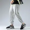 Pantalones de Seda de Hielo para Hombre Verano Nuevo Delgados Talla Grande Holgados de Nueve Puntos Deportivos Harem Pantalones de Secado Rápido Rayados Casuales