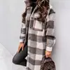 Jaqueta de Lã Feminina de Comprimento Médio com Estampa Xadrez de Manga Longa, Nova Coleção Outono/Inverno, Roupas Femininas, Amazon Europeia e Americana