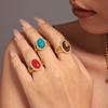Anillo abierto Xinyi Xinbo de circonita tipo onda, piedra natural ovalada, acero inoxidable, electrochapado PVD, ajustable, suministro en stock