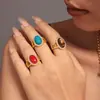 Rueda de la fortuna circonita tipo ola óvalo piedra natural anillo abierto acero inoxidable chapado PVD ajustable en stock suministro